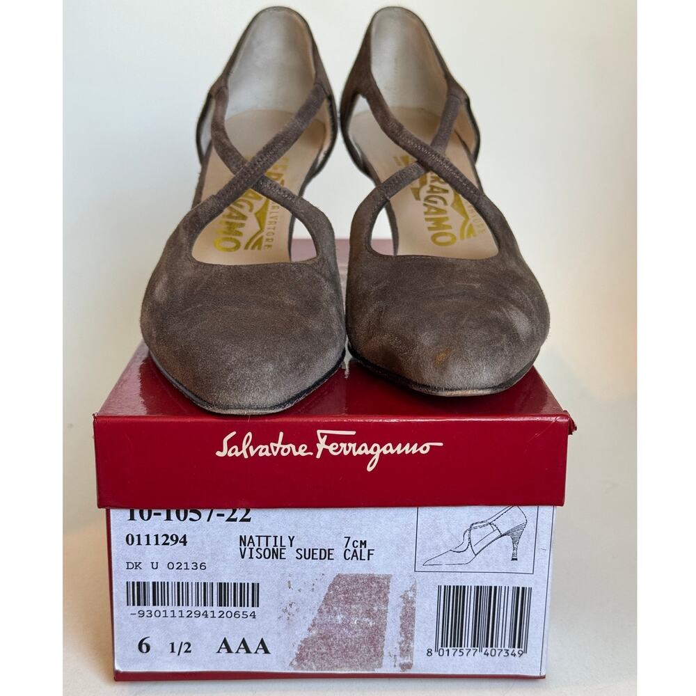 Vintage Salvatore Ferragamo Nattily Visone Suede Calf Pumps Heels 6.5 AAA W' Box
